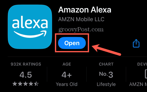 Schaltfläche zum Öffnen der Alexa-App