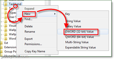 Erstellen Sie das Taskband-Dword in Windows 7