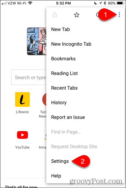 Tippen Sie in Chrome für iOS auf Einstellungen