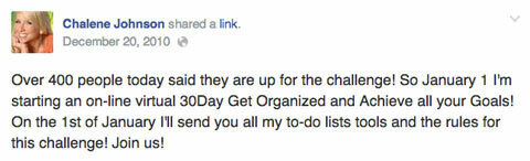 Chalene Johnson 30 Tage Herausforderung Facebook-Post