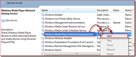 Starten Sie den Windows Media Player 12-Dienst