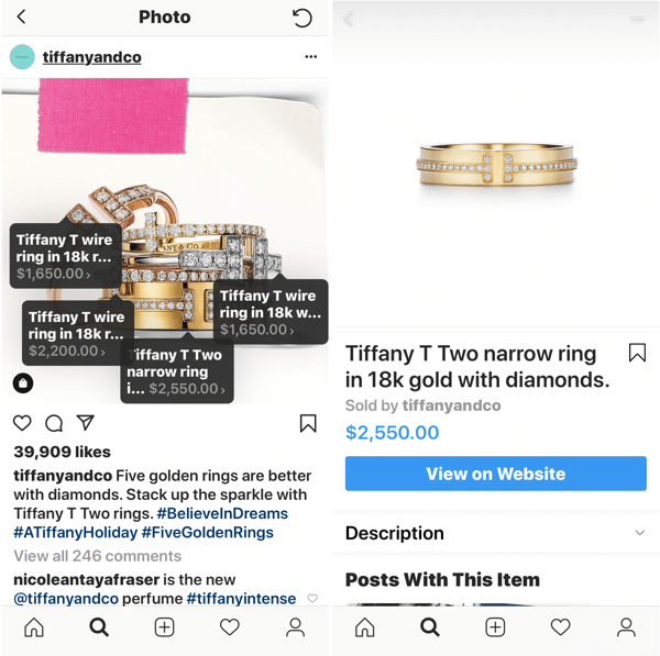 So verbessern Sie Ihre Instagram-Fotos, einkaufbarer Bildbeitrag von Tiffany & Co.