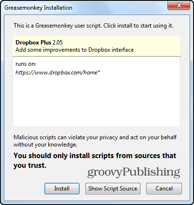 Dropbox-Baumstruktur Firefox-Installationsskript