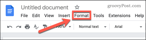 Öffnen Sie das Format-Menü in Google Docs