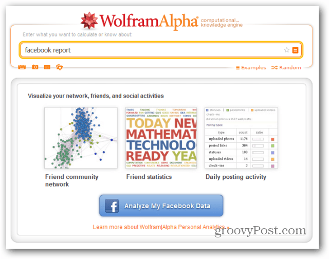 Wolfram Alpha Facebook Bericht analysieren