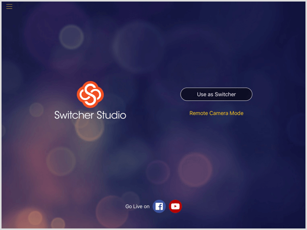Switcher Studio Hauptbildschirm iOS