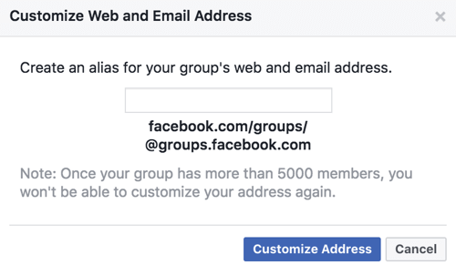 Holen Sie sich eine benutzerdefinierte URL und E-Mail-Adresse für Ihre Facebook-Gruppe.