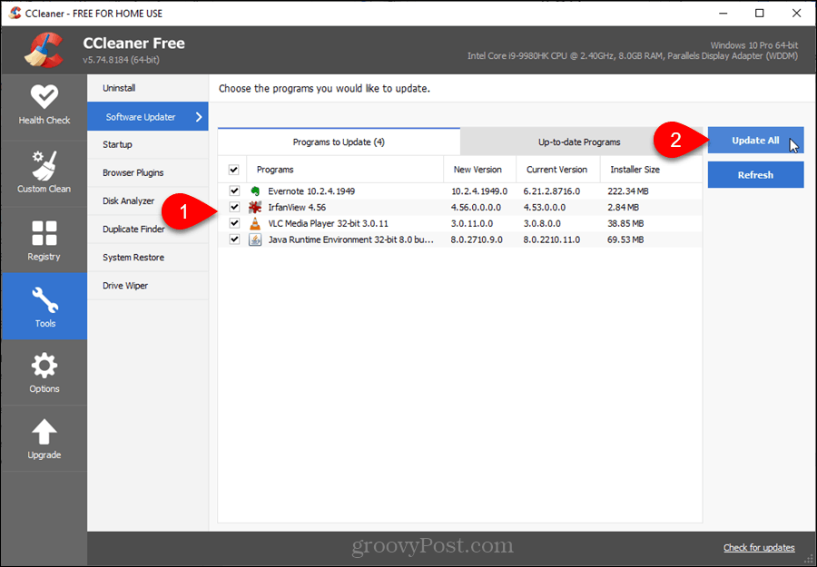 Software-Updater in CCleaner