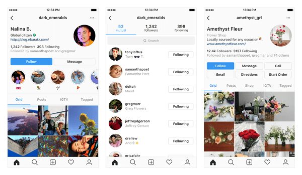 Beispiele für mögliche Änderungen an Ihrem Instagram-Profil.