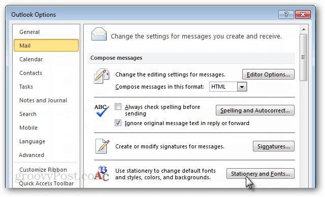 Outlook 2010 Mail-Optionen