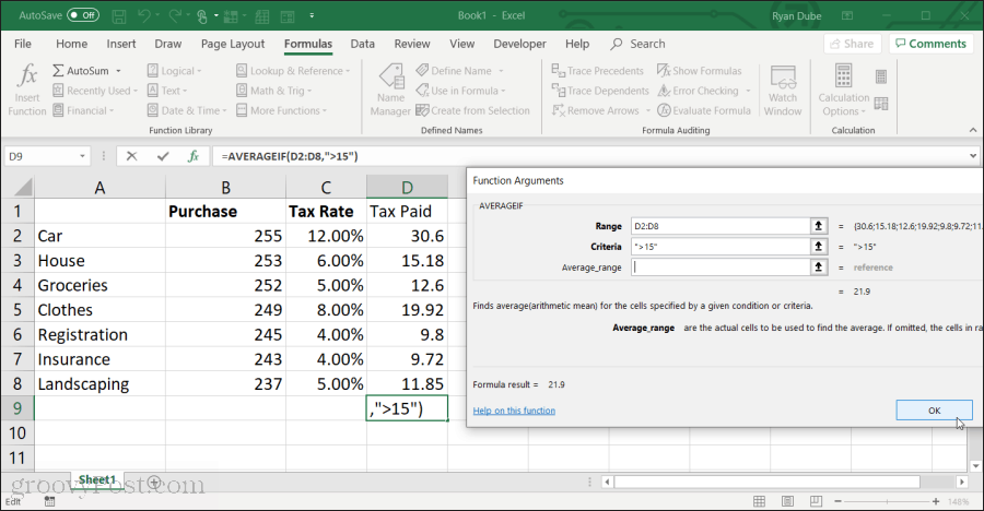 Verwendung der Averageif-Funktion in Excel