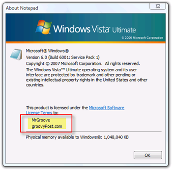 Eigentümer und Organisation für Windows Vista anzeigen