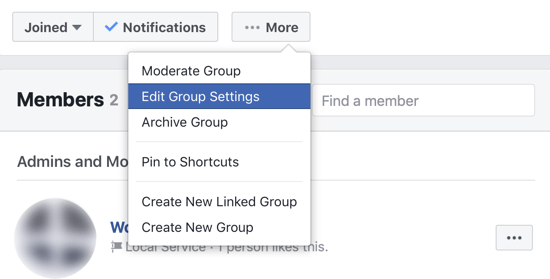 So verbessern Sie Ihre Facebook-Gruppengemeinschaft, Menüoption zum Bearbeiten der Facebook-Gruppeneinstellungen