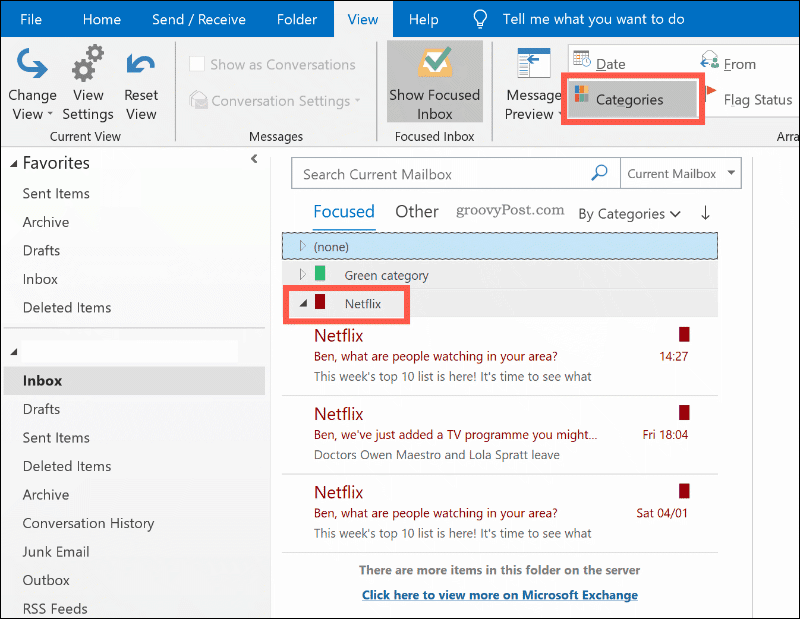 E-Mails nach Farbkategorie in Outlook sortiert
