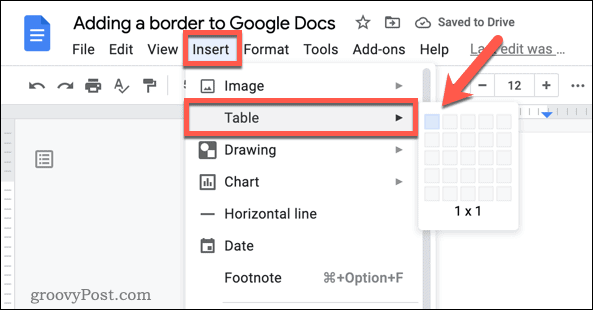 Einfügen einer Tabelle in Google Docs