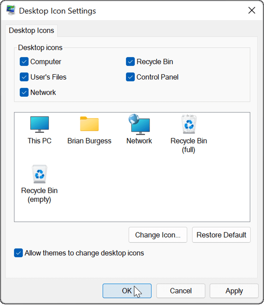 Holen Sie sich ältere Desktopsymbole unter Windows 11 zurück