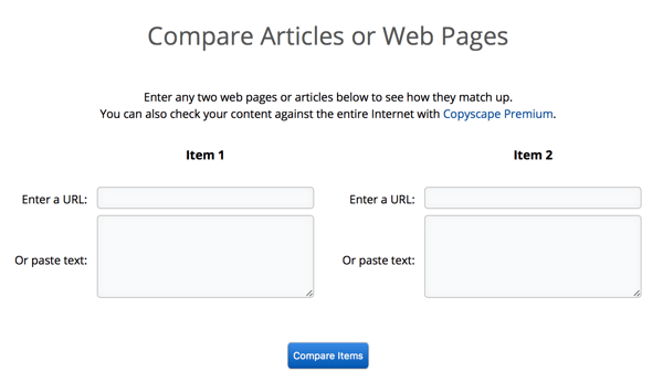 Copyscape kann Artikel oder Seiten nebeneinander vergleichen, wodurch Plagiate leicht bestätigt werden können.