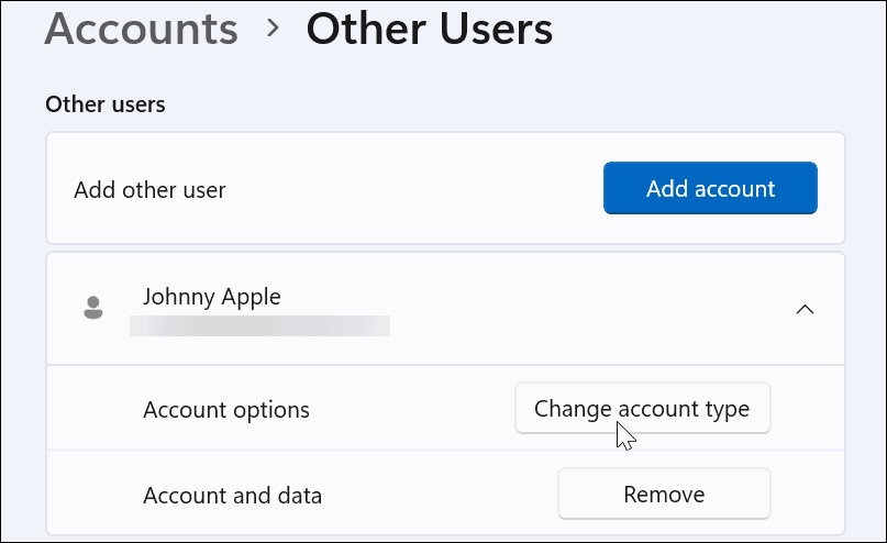 Ändern Sie den Kontotyp unter Windows 11