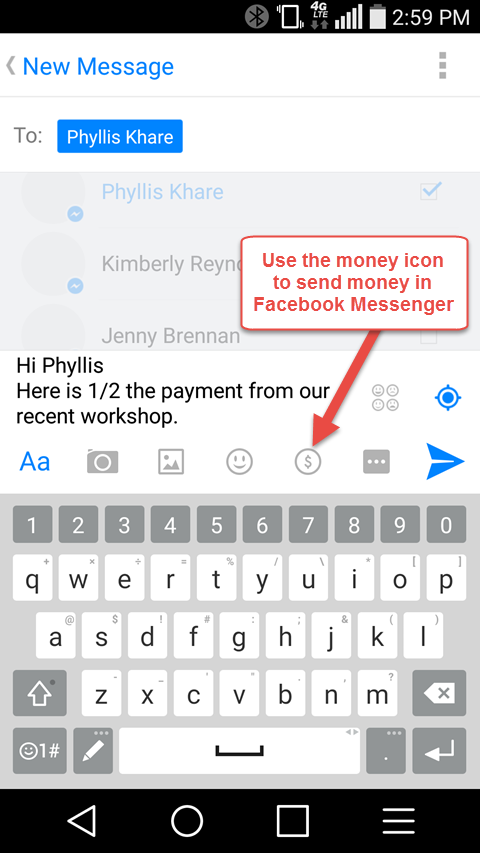 Geld-Option in Facebook Messenger senden