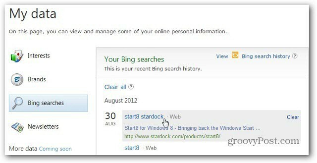 Bing durchsucht den Verlauf