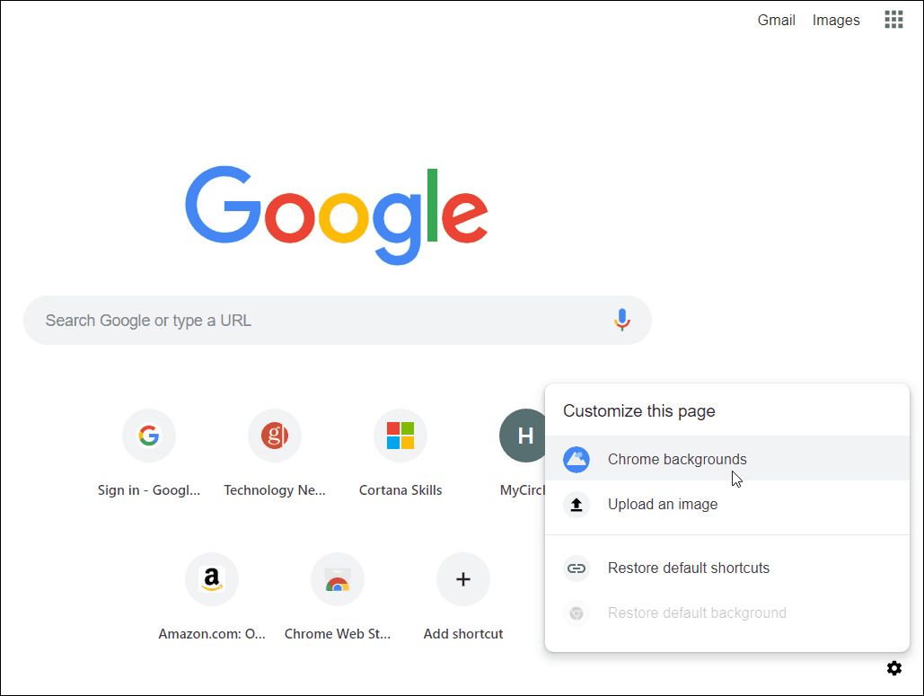 Chrome New Tab Page-Optionen