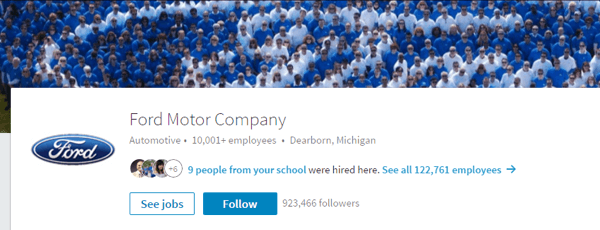 Die LinkedIn-Seite der Ford Motor Company enthält relevante Bilder und aktuelle Details.