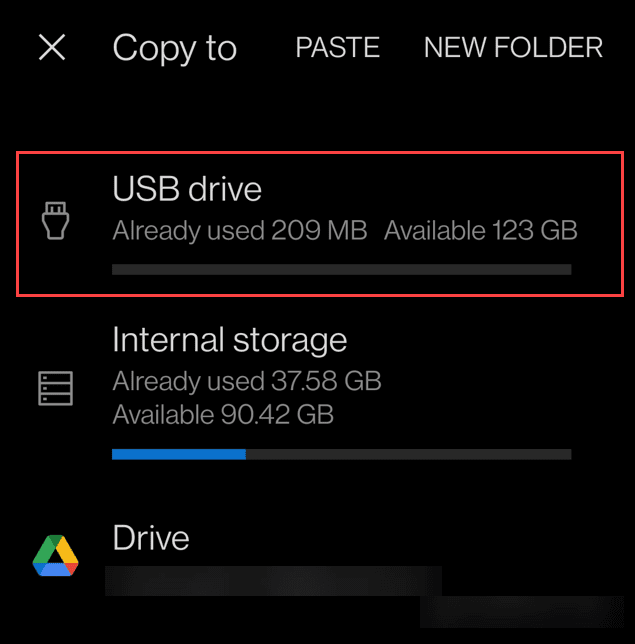 Übertragen Sie Fotos von Android auf ein USB-Laufwerk