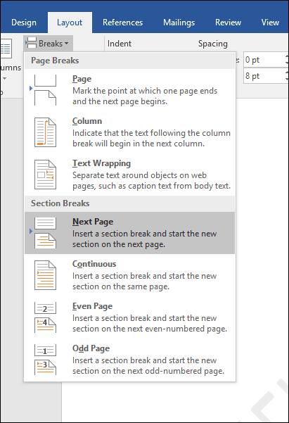 Abschnittswechsel-Excel