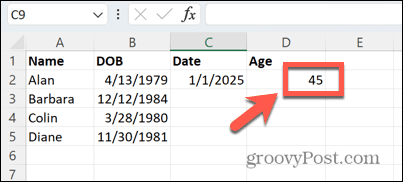 Excel-Alter an einem bestimmten Datum