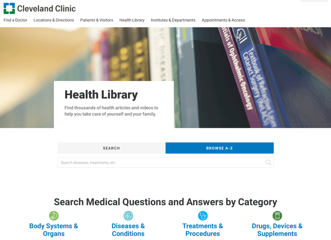 Bild der Website der Cleveland Clinic Health Library