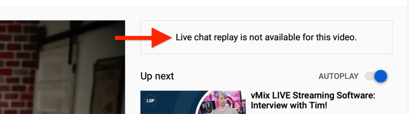 Hinweis für gekürzte YouTube-Videos, dass die Live-Chat-Wiedergabe nicht verfügbar ist