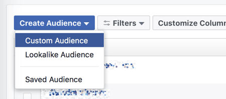 Erstellen Sie eine benutzerdefinierte Zielgruppe im Facebook Ads Manager.