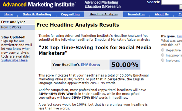 Advanced Marketing Institute Headline Analyzer