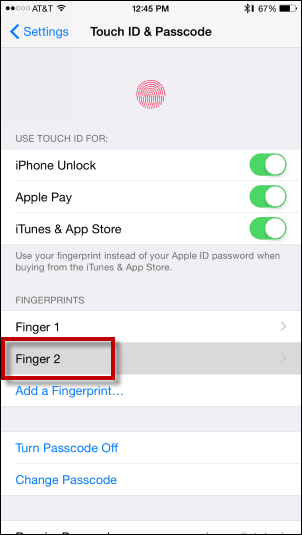 Alle Fingerabdrücke werden auf Ihrem Touch ID- und Passcode-Bildschirm angezeigt