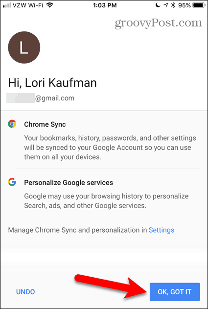 Tippen Sie auf OK, in Chrome für iOS