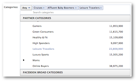 Facebook-Partnerkategorien auswählen