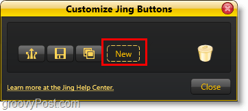 Klicken Sie auf die Schaltfläche Neu, um eine neue Schaltfläche für die Jing-Freigabe hinzuzufügen