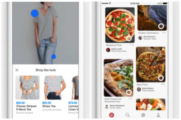 Pinterest hat außerdem zwei neue Schaltflächen eingeführt: "Shop the Look" und "Instant Ideas", mit denen Sie einfacher als je zuvor Ideen auf Pinterest und in der Welt um Sie herum finden können.