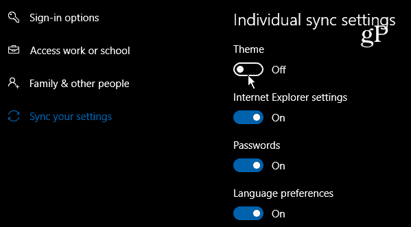 Windows 10 Individuelle Synchronisierungseinstellungen