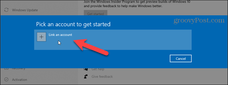 Klicken Sie auf Konto für das Windows-Insider-Programm verknüpfen