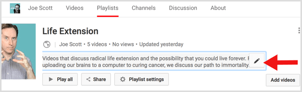 Beschreibung der Wiedergabeliste auf YouTube bearbeiten