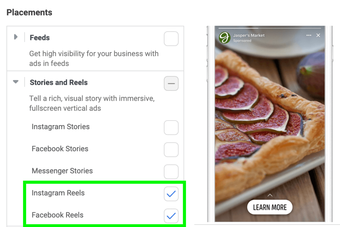 Bild der Stories- und Reels-Werbeplatzierungen im Meta Ads Manager