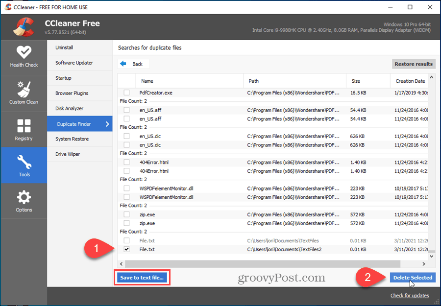 Duplicate Finder führt zu CCleeaner