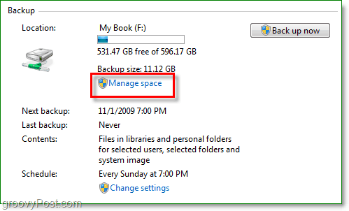 Windows 7-Sicherung - Verwalten Sie den Speicherplatz Ihrer Festplatte