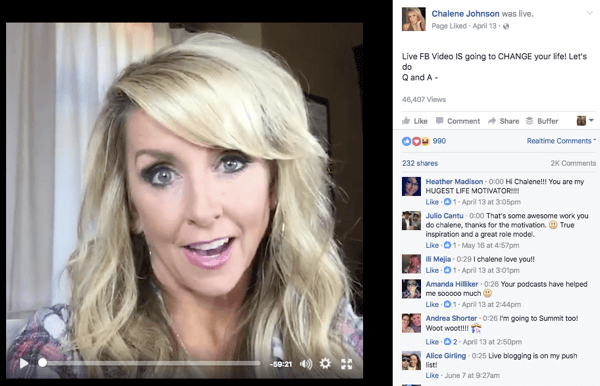 Facebook Live Video von Chalene Johnson.