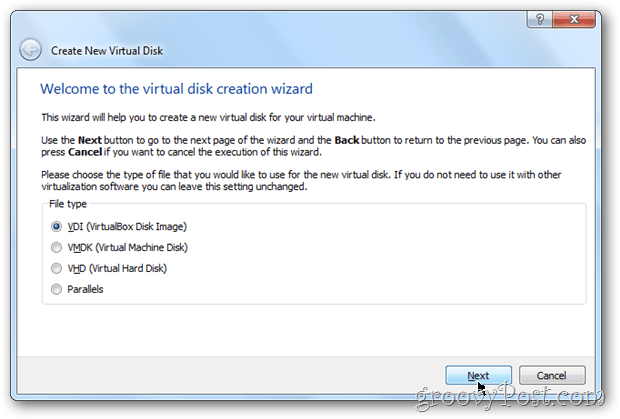 VirtualBox wählt Windows 8 für den Image-Typ der virtuellen Box