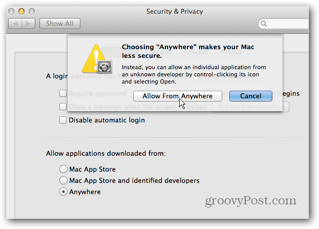 Deaktivieren Sie die OS X Mountain Lion Gatekeeper-Sicherheit