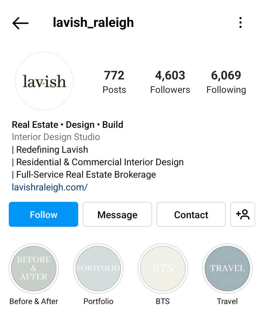 instagram-bio-lavish_raleigh-Beispiel. 