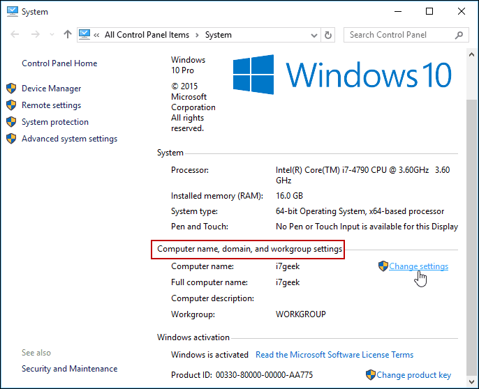 Einstellungen ändern Windows 10-Systemsteuerung