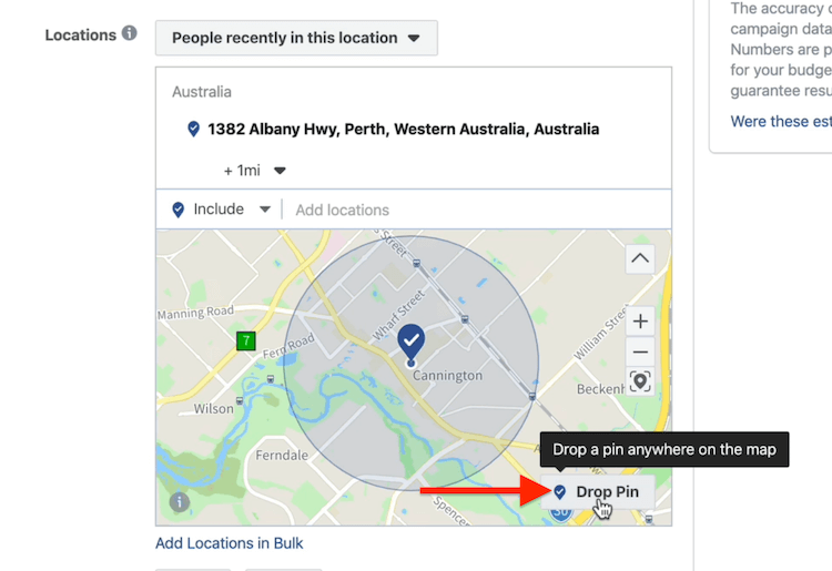 Drop-Pin-Schaltfläche auf Anzeigenset-Ebene im Facebook Ads Manager